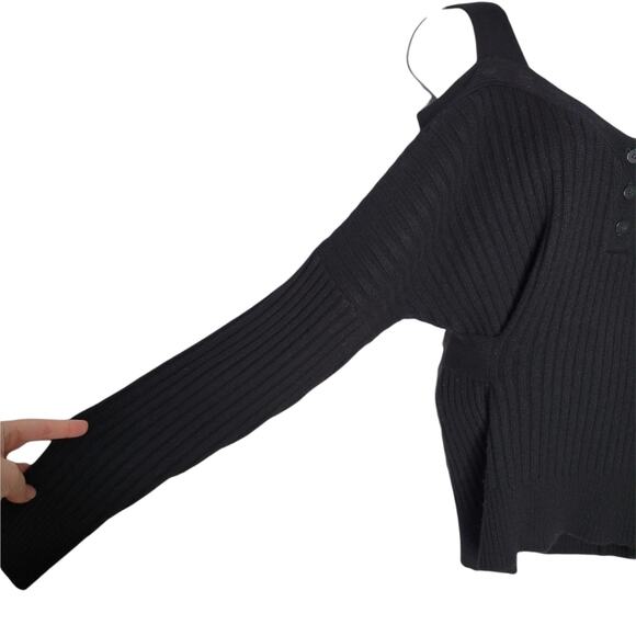 Derek Lam 10 Crosby Black Cold Shoulder Wool Blend V-Neck Sweater NEW Small - Picture 5 of 12